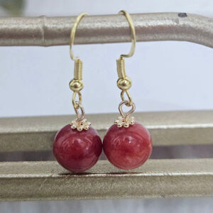 Sterling Silver Natural Coral Stone 10mm Dangle Earrings